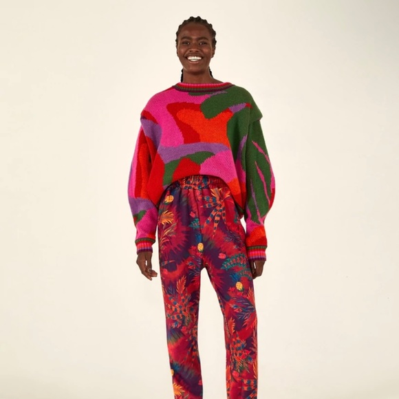 Farm Rio Abstract Scarf Sweater 